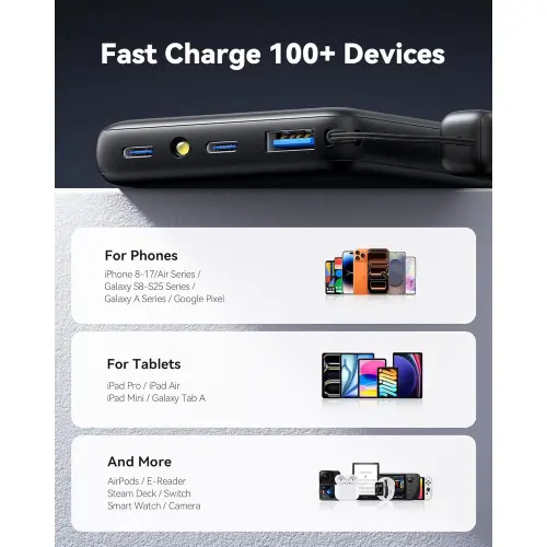 Power Bank INIU 10000mAh 45W USB-C con Cable Desmontable para iPhone, Samsung, iPad y Viajes's photo #3